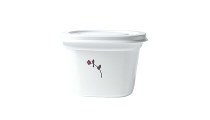 White pot with rose on side, covered