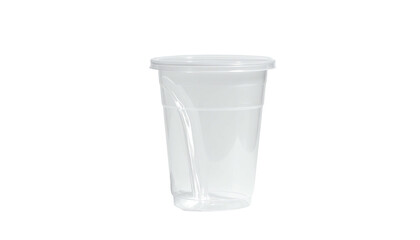 Translucent plastic cup with lid isolated on black background