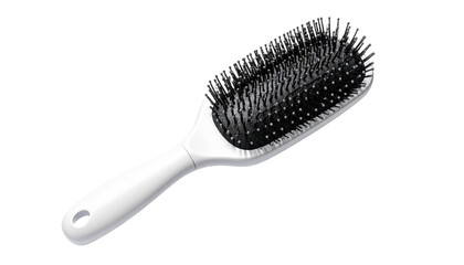 White handled hairbrush with dense black bristles on black