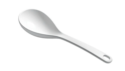 White, glossy spoon, slightly angled on a black background