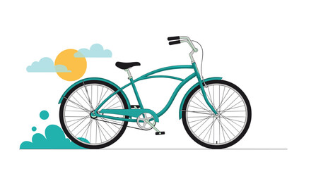 Fototapeta premium Stylish turquoise bicycle riding in the sunny weather with clouds.