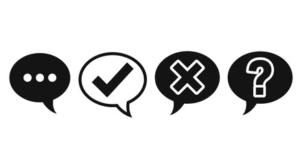 Check marks cross question mark speech bubbles feedback communication