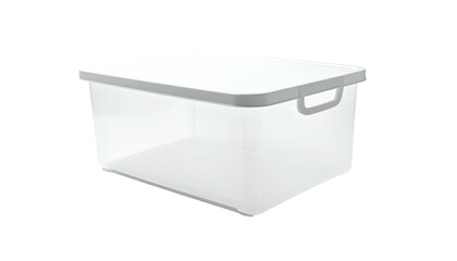 Simple, clear plastic box with a light gray lid