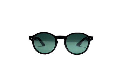 Round, black-rimmed sunglasses with gradient green lenses