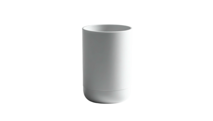 White cylindrical container on black background, minimalist