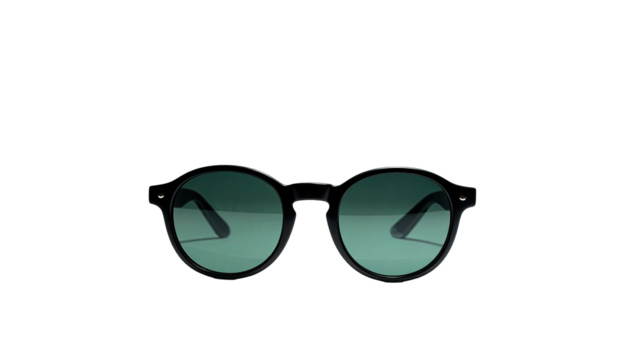 Round, black-rimmed sunglasses with gradient green lenses