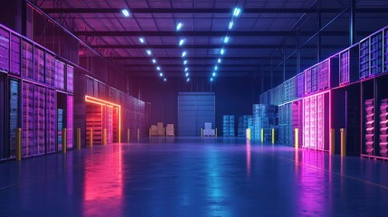Futuristic server room with glowing neon lights