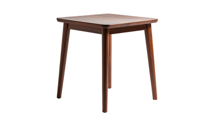Small, square wooden side table with four tapered legs on black