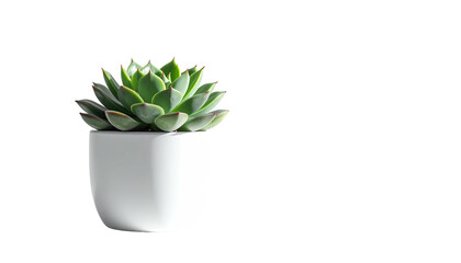 Green succulent plant in a white pot against a black background