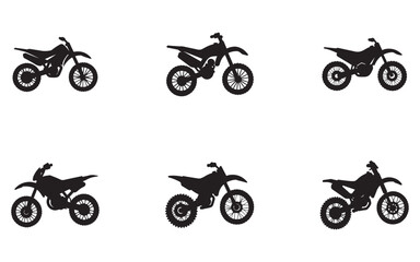 Fototapeta premium Dirt Bike Silhouette Collection Featuring Six Unique Motocross Vehicle Designs for Extreme Sports and Off Road Adventure Enthusiasts
