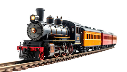 Classic steam train with passenger cars on railroad tracks