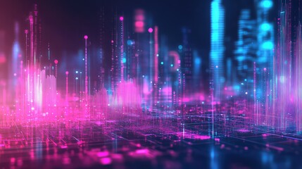 Digital cityscape illuminating data flow and network connections