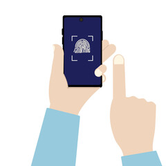 Hand holding smartphone displaying fingerprint passkey. Modern security concept with clear biometric access screen. Clean digital authentication theme.