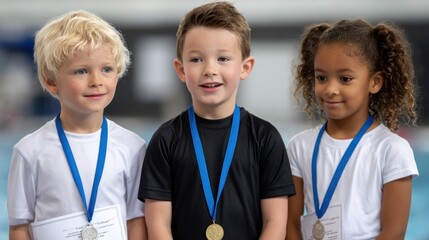 Celebrating young swimmers with medals and certificates