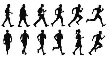 Silhouette of people walking running jogging fitness health exercise