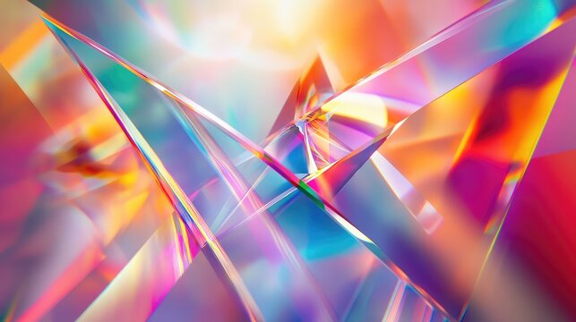 Abstract crystal prisms refracting colorful light spectrum