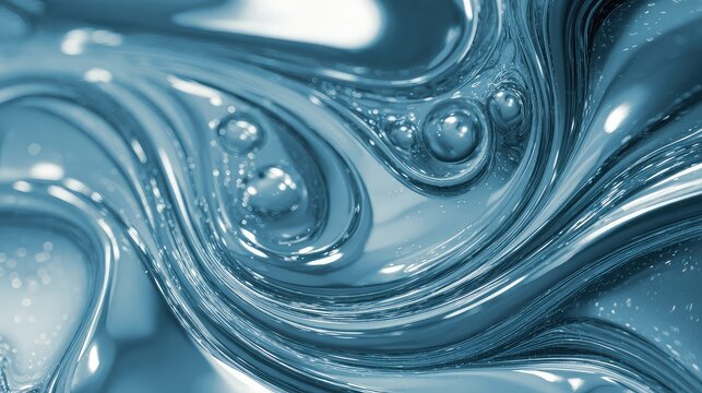 Abstract flowing blue liquid with shiny fluid surface - Powered by Adobe