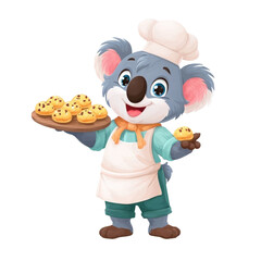 Cute koala chef with delicious cookies.
