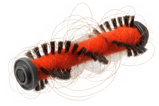 Vacuum cleaner brush roll spinning, cleaning floors and removing dust, isolated on transparent background