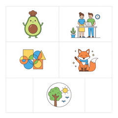 Fototapeta premium Collection of Cute and Colorful Vector Illustrations Featuring Diverse Themes and Subjects
