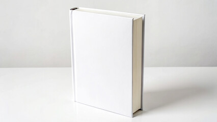 Blank white book, upright on a plain background. A clean, simple, and modern design mockup for book cover design