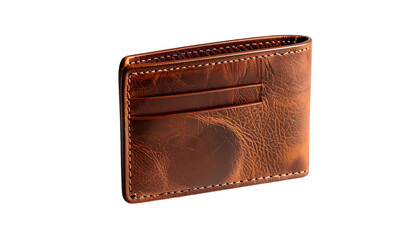 Textured brown leather wallet with slots, side view