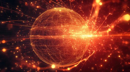 Global network connecting abstract wireframe sphere with data lines