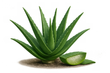 Aloe vera plant with cut leaf showing healing gel for natural skincare, medicine, and detox products