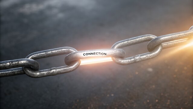 A single chain link glowing with the word connection