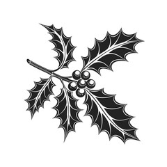 Fototapeta premium Holly leaf silhouette black fill white background 