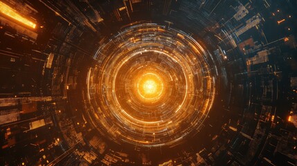 Digital data tunnel forming futuristic energy core