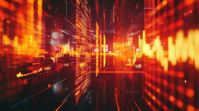 Abstract glowing data charts showing financial market fluctuations - Powered by Adobe