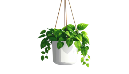 A vibrant, animated illustration of a lush green plant cascading from a white hanging planter against a black background