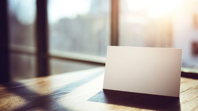 notecard. Blank notecard on wooden surface with angled composition, symbolizing simplicity and organization. lifestyle magazines.