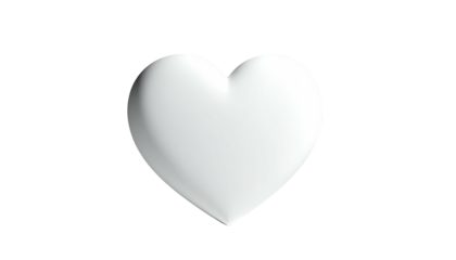 3D white heart shape, smooth, against dark, shadowy background