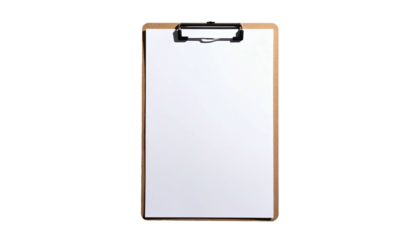 Simple clipboard with blank white paper isolated on black
