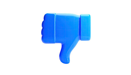 Glossy blue thumbs down icon against stark black backdrop