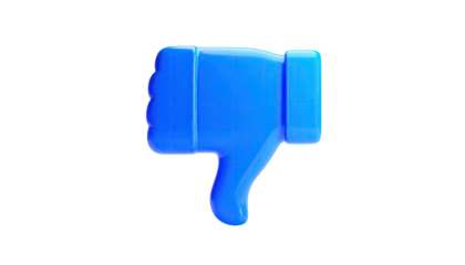 Glossy blue thumbs down icon against stark black backdrop