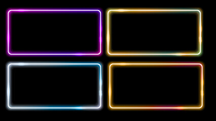 Colorful glowing neon rectangle frames on black background for digital banners, UI highlights, modern layouts and design templates