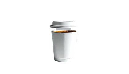 White paper coffee cup, with white lid, against black background