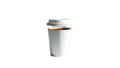 White paper coffee cup, with white lid, against black background