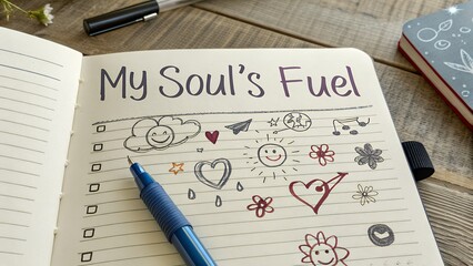 Journal page with drawings and handwritten text My Souls Fuel