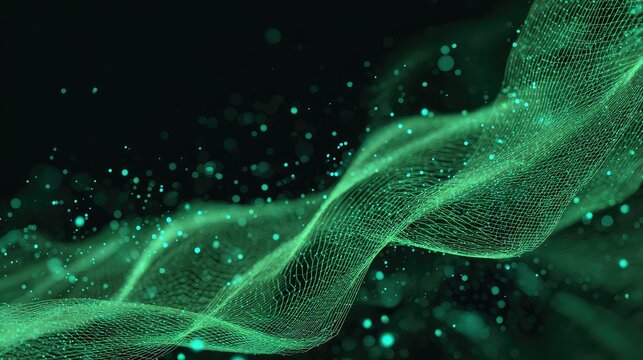 Digital network connecting data points with flowing particles - Powered by Adobe