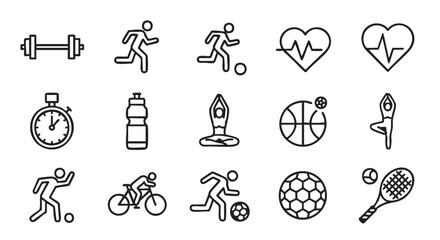Fototapeta premium Fitness and sports icons set on white background vector illustration