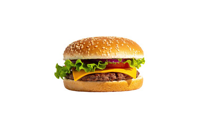 Sesame bun burger with beef, cheese, lettuce, and tomato