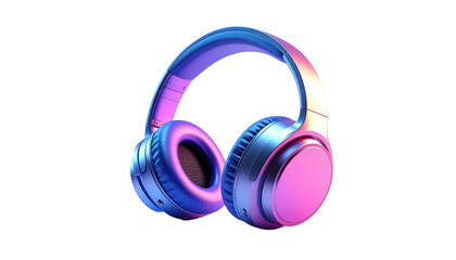 Headphones shine in purple, blue, and pink on a black backdrop