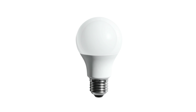 Illuminated LED bulb on a black backdrop, focus sharp