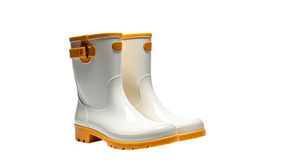 Sleek white boots w/ orange trim isolated on stark black