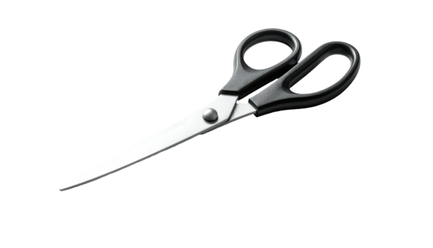 Sleek, silver scissors with black handles on dark backdrop - Powered by Adobe