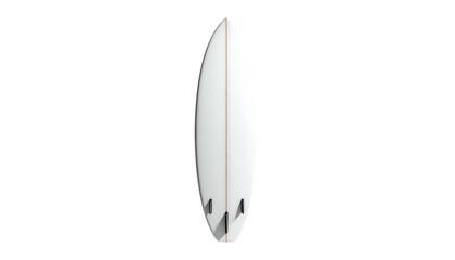 White surfboard centered, three black fins on a dark background